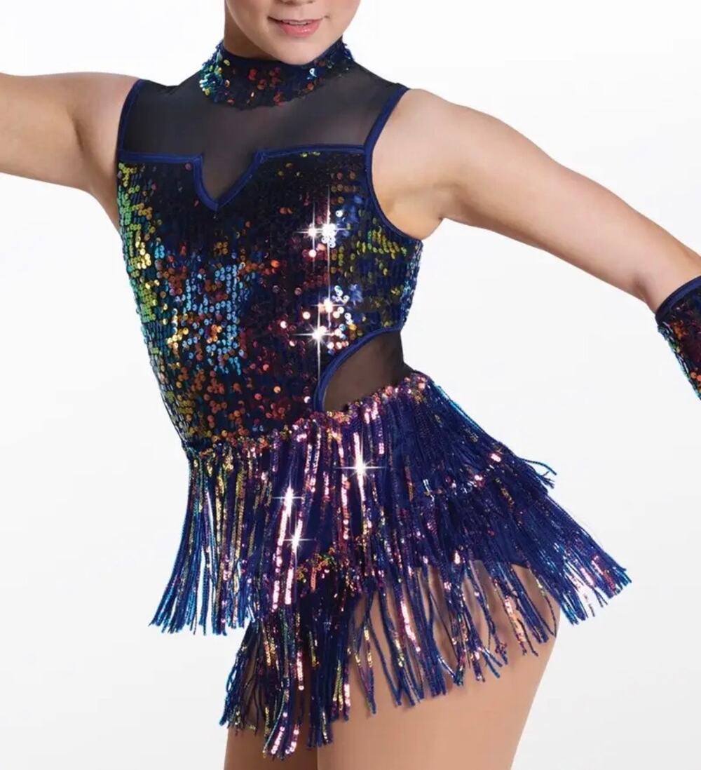 Weissman Showstoppa 18286 Fringe Sparkle Dance Costume MC Blue